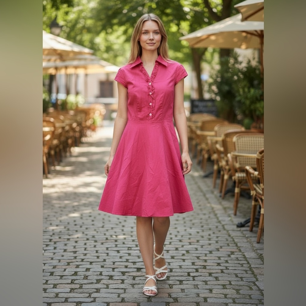 Wedtrend Pink 50s Retro Rockabilly Swing Dress Cap Sleeve V-Neck Size XL